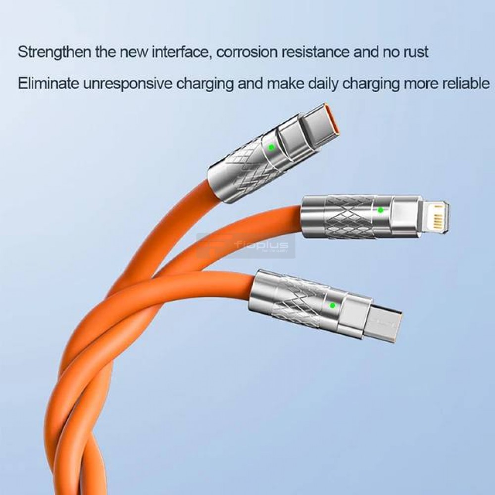 كابل شحن سريع 3 في 1 120 وات USB لهاتف iPhone 14 11 Pro Max وXiaomi Huawei وSamsung USB Type C كابل بيانات سريع
