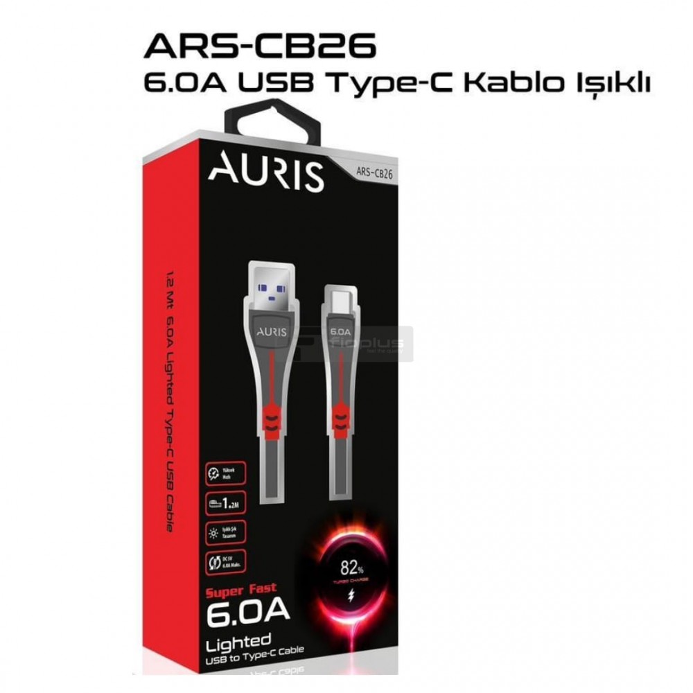 Auris Cb26 6A Işıklı Type-c Hasır Kablo 