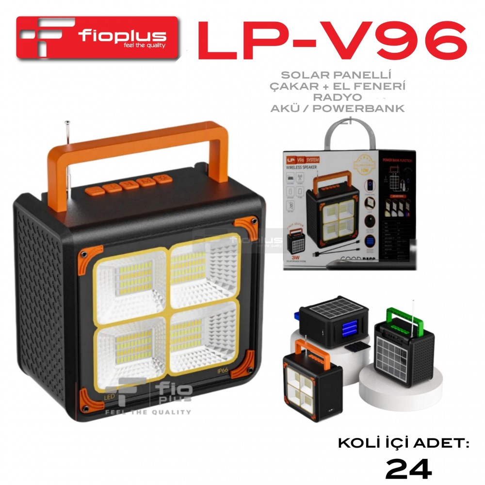 FIOPLUS FP‑V96 Güneş Panelli FM Radyo & LED Powerbank Speaker FIOPLUS FP‑V96 Güneş Panelli FM Radyo & LED Powerbank Speaker