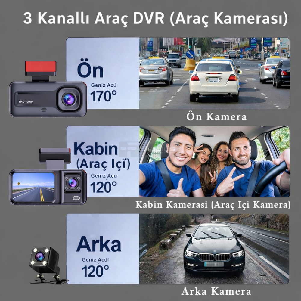 Fioplus FIO A98 Akıllı Araç Kayıt Sistemi Fioplus FIO A98 3 Kameralı WiFi Araç Kamerası ve Geri Görüş Lensi Görseli