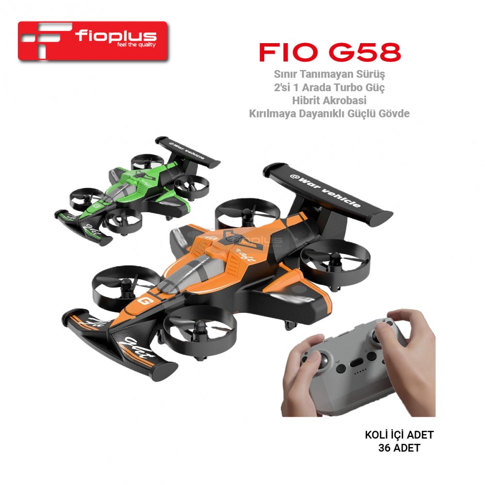 Fioplus FIO G58 2'si 1 Arada Hibrit Akrobasi Aracı - Kara ve Hava Modlu, Turbo Güçlü ve Kırılmaya Dayanıklı Akıllı Drone Fioplus FIO G58 2'si 1 Arada Hibrit Akrobasi Aracı - Kara ve Hava Modlu, Turbo Güçlü ve Kırılmaya Dayanıklı Akıllı Drone