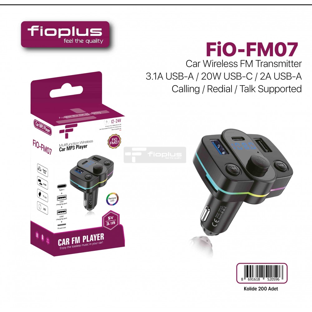 Fioplus FM07 RGB Bluetooth FM Transmitter Fioplus FM07 RGB Bluetooth FM Transmitter