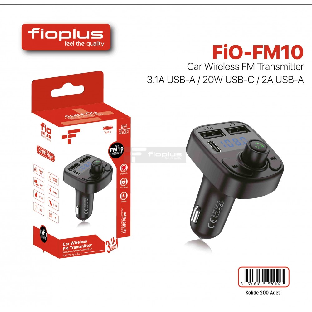 Fioplus FM10 Çoklu Bağlantılı Bluetooth FM Transmitter Fioplus FM10 Çoklu Bağlantılı Bluetooth FM Transmitter