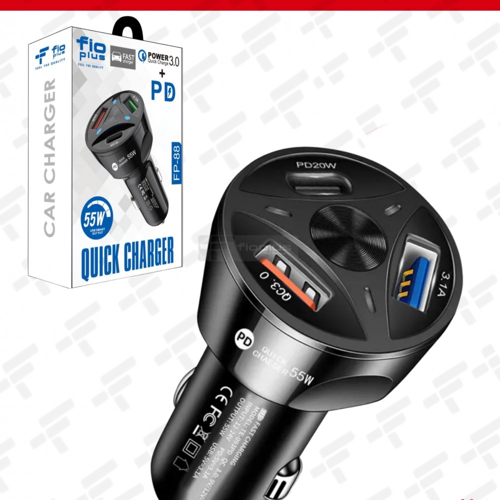 FIOPLUS FP-88 ARAÇ ŞARJ BAŞLIĞI 55W HIZLI ŞARJ 1xPD 20W ÇIKIŞ 1xUSB HIZLI ŞARJ ÇIKIŞ 1xUSB3.1A ÇIKIŞ / FIOPLUS FP-88 CAR CHARGER HEAD 55W FAST CHARGE 1xPD 20W OUTPUT 1xUSB FAST CHARGE OUTPUT 1xUSB3.1A OUTPUT