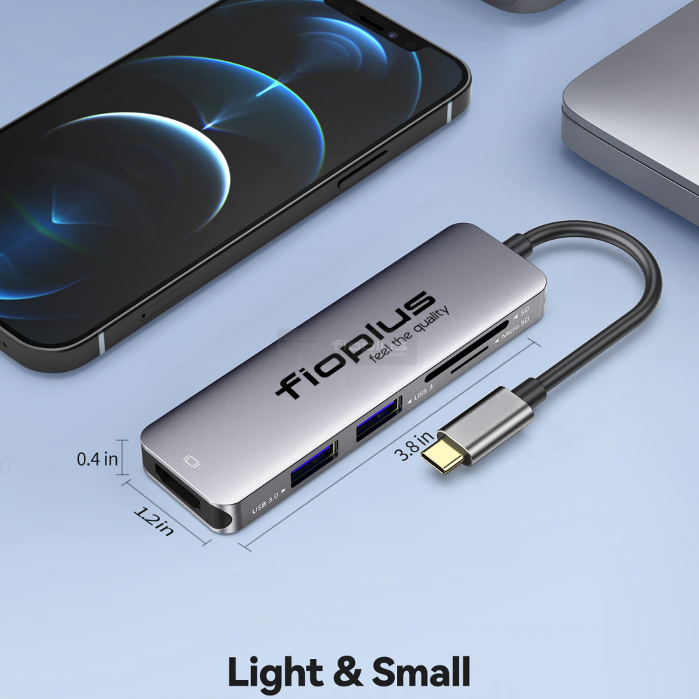 USB-C 5’li Çoklayıcı HDMI + USB 3.0 + Kart Okuyucu 5’i 1 Arada USB-C HDMI Hub Adaptör – Fioplus