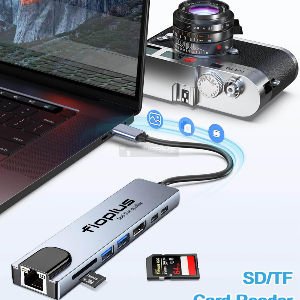 Fioplus FP-CPX104 USB-C Hub Adaptörü FP-CPX104 8’i 1 arada USB-C Hub çoklayıcı adaptör