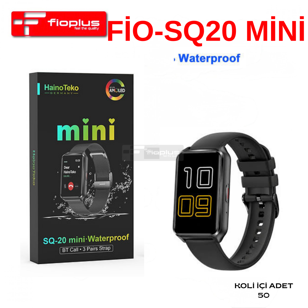 FİOPLUS Haino Teko SQ-20 Mini Akıllı Saat – AMOLED Ekran, Bluetooth Arama & 3 Çeşit Kordon