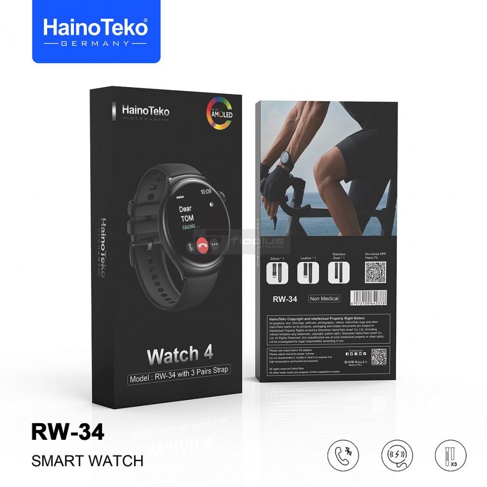 ساعة ذكية Haino Teko RW-34 Amoled Screen Silicone Leather Steel 3 Band ساعة ذكية Haino Teko RW-34 Amoled Screen Silicone Leather Steel 3 Band
