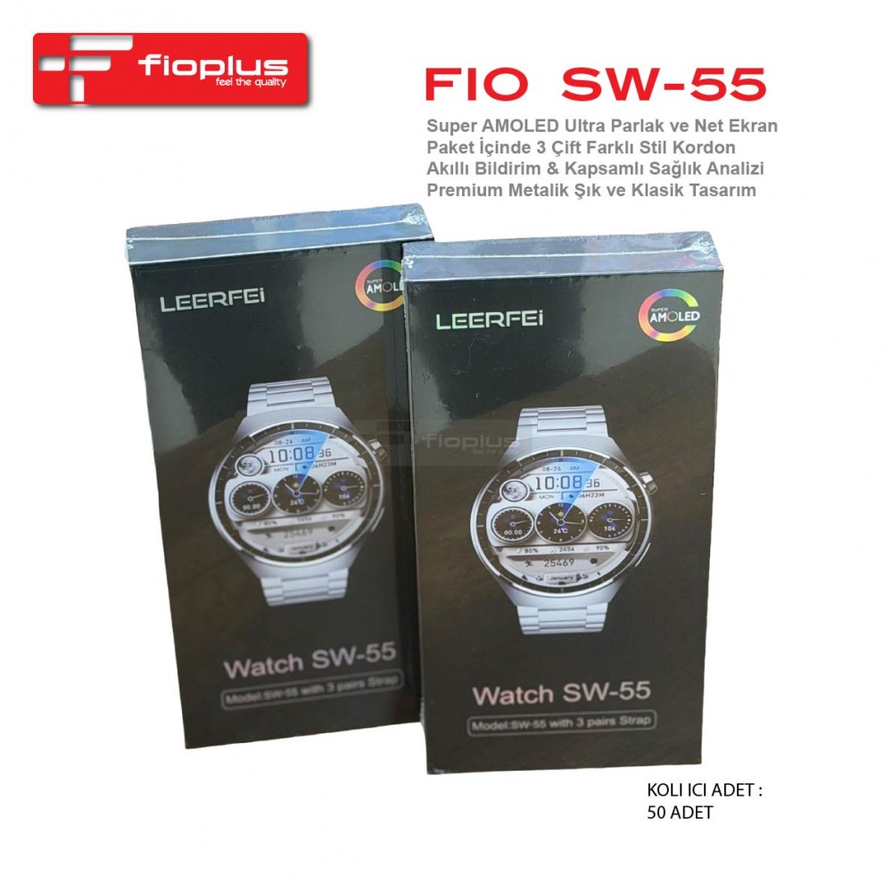Fioplus FIO SW-55 Super AMOLED Ekranlı 3 Kordonlu Premium Klasik Akıllı Saat Fioplus FIO SW-55 Super AMOLED Ekranlı 3 Kordonlu Premium Klasik Akıllı Saat