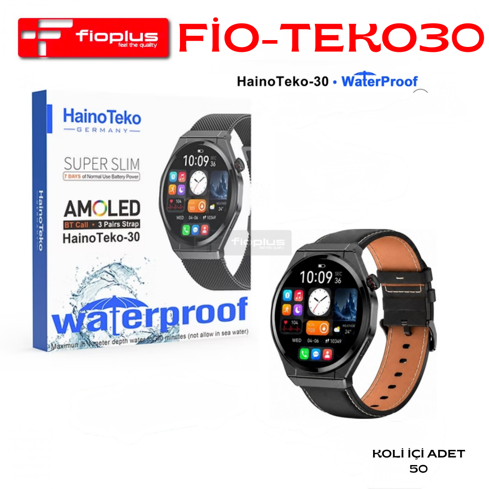Haino Teko HainoTeko-30 Akıllı Saat – AMOLED Ekran, Bluetooth Arama & 3 Çeşit Kordon