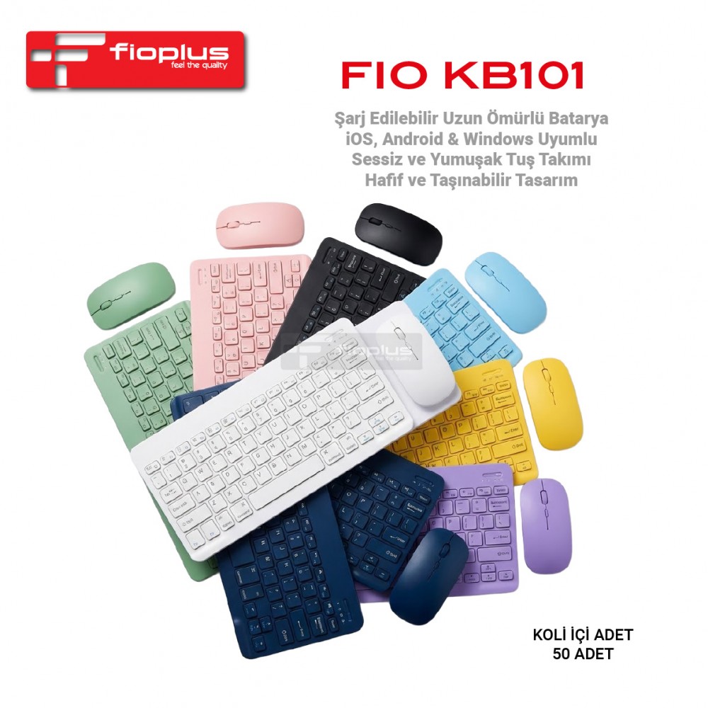 Fioplus FIO KB101 Şarj Edilebilir Kablosuz Klavye ve Mouse Seti - iOS, Android & Windows Uyumlu Fioplus FIO KB101 Şarj Edilebilir Kablosuz Klavye ve Mouse Seti - iOS, Android & Windows Uyumlu