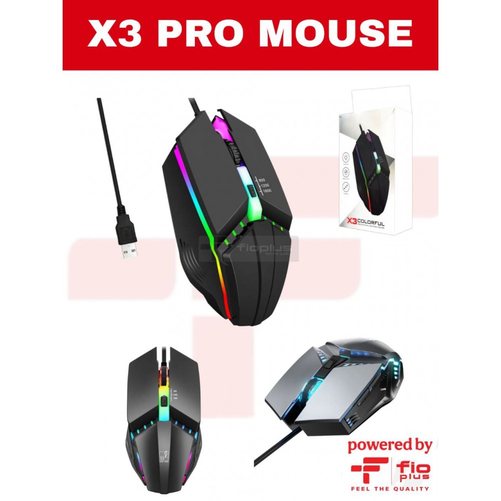 ماوس الألعاب السلكي الاحترافي Fioplus FP-X3 بإضاءة RGB وصامت ماوس الألعاب السلكي الاحترافي Fioplus FP-X3 بإضاءة RGB وصامت
