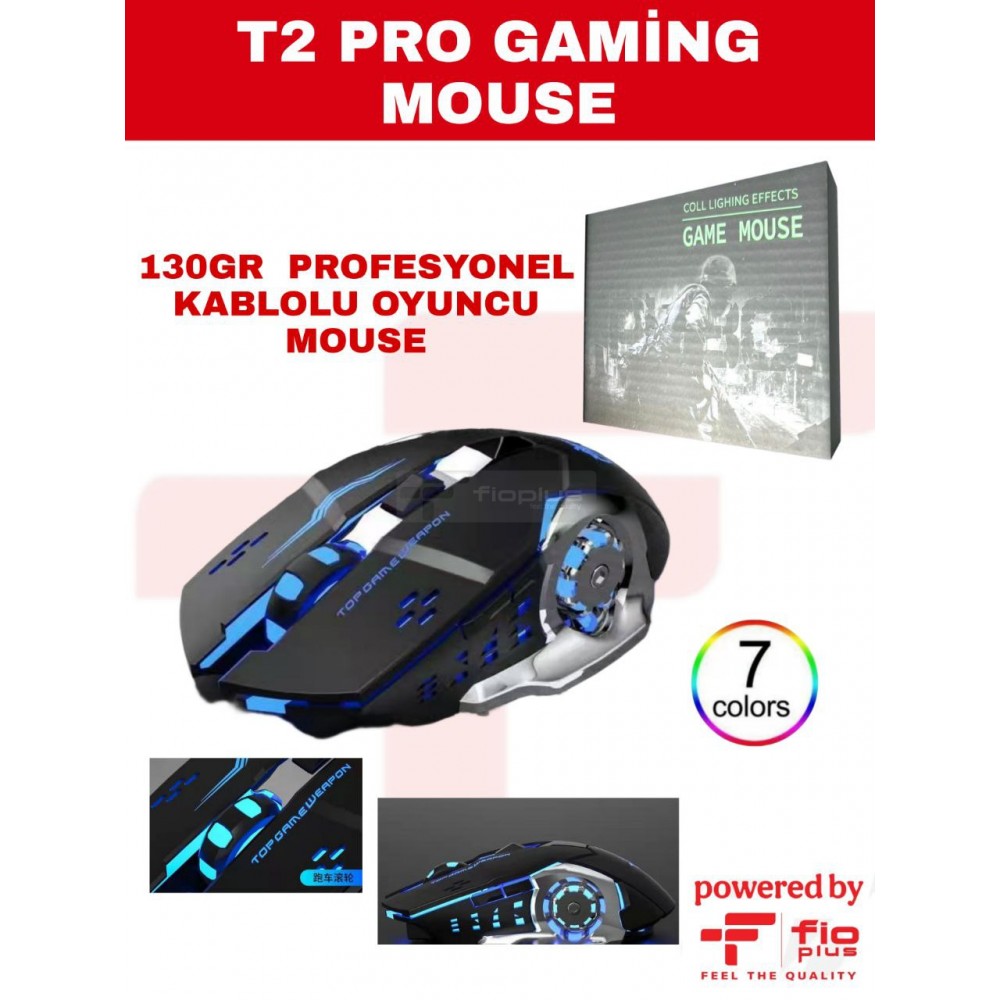 ماوس الألعاب السلكي المدمج الاحترافي Fioplus FP-T2 مع ضوء RGB وصمت ماوس الألعاب السلكي المدمج الاحترافي Fioplus FP-T2 مع ضوء RGB وصمت
