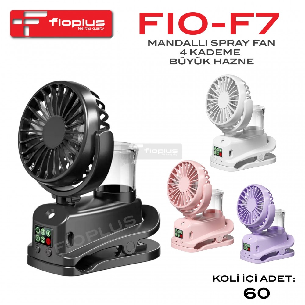 Fioplus FIO-F7 Mandallı Su Püskürtmeli (Misting) Şarjlı Masaüstü Fanı (4 Kademeli Hız / Büyük Su Hazneli Buharlı Vantilatör) Fioplus FIO-F7 Mandallı Su Püskürtmeli (Misting) Şarjlı Masaüstü Fanı (4 Kademeli Hız / Büyük Su Hazneli Buharlı Vantilatör)
