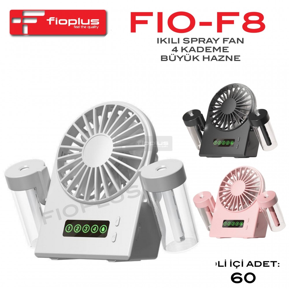 Fioplus FIO-F8 İkili Su Püskürtmeli (Dual Spray) Şarjlı Masaüstü Fanı (4 Kademeli Hız / Çift Su Hazneli Buharlı Vantilatör) Fioplus FIO-F8 İkili Su Püskürtmeli (Dual Spray) Şarjlı Masaüstü Fanı (4 Kademeli Hız / Çift Su Hazneli Buharlı Vantilatör)