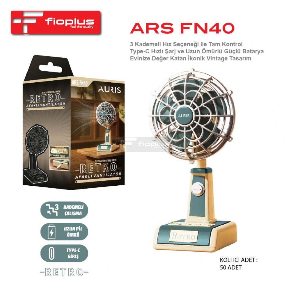 Fioplus FIO FN40 3 Kademeli İkonik Vintage Tasarım Şarj Edilebilir Taşınabilir Masaüstü Retro Vantilatör Fioplus FIO FN40 3 Kademeli İkonik Vintage Tasarım Şarj Edilebilir Taşınabilir Masaüstü Retro Vantilatör