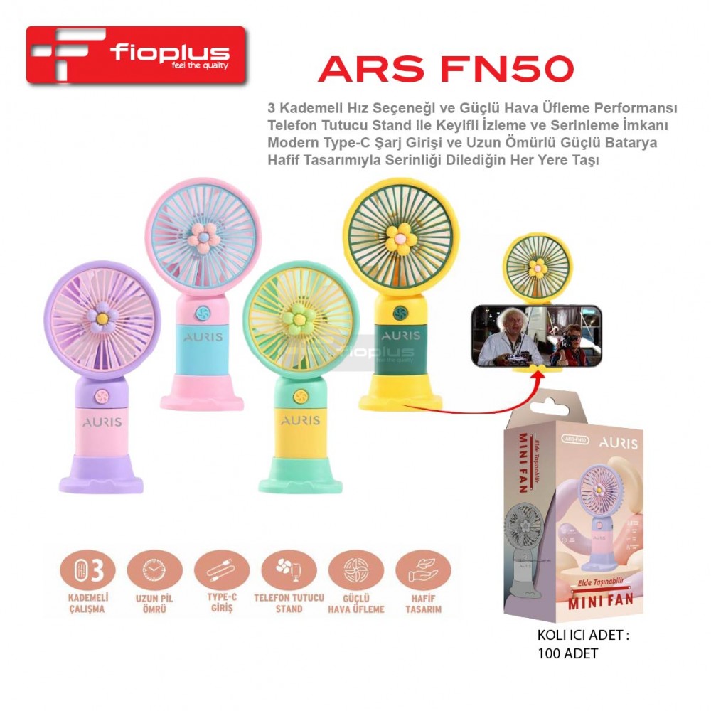 Fioplus FIO FN50 3 Kademeli Çiçek Tasarımlı Telefon Tutucu Standlı Şarj Edilebilir Taşınabilir Mini Fan Fioplus FIO FN50 3 Kademeli Çiçek Tasarımlı Telefon Tutucu Standlı Şarj Edilebilir Taşınabilir Mini Fan
