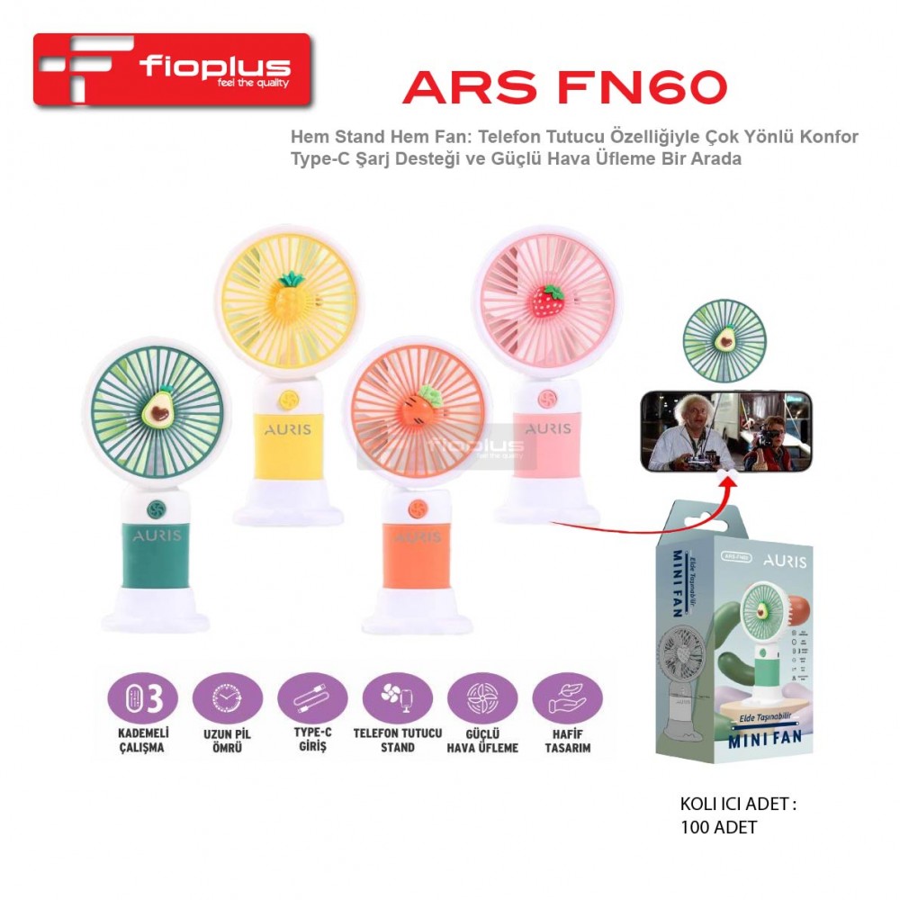 Fioplus FIO FN60 3 Kademeli Meyve Tasarımlı Telefon Tutucu Standlı Şarj Edilebilir Taşınabilir Mini Fan Fioplus FIO FN60 3 Kademeli Meyve Tasarımlı Telefon Tutucu Standlı Şarj Edilebilir Taşınabilir Mini Fan