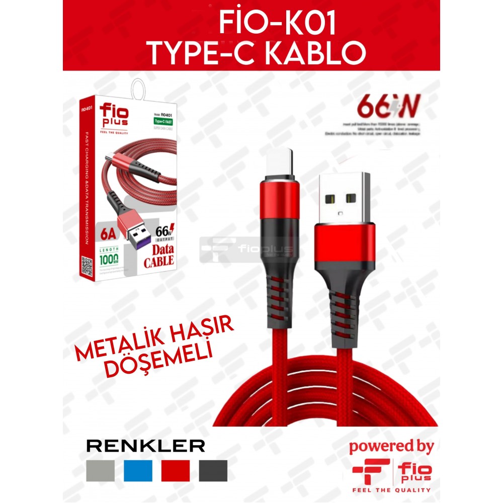 FIOPLUS FIO-K01 USB TO TYPE-C 66W METALİK HASIR DÖŞEME FIOPLUS FIO-K01 USB TO TYPE-C 66W METALİK HASIR DÖŞEME