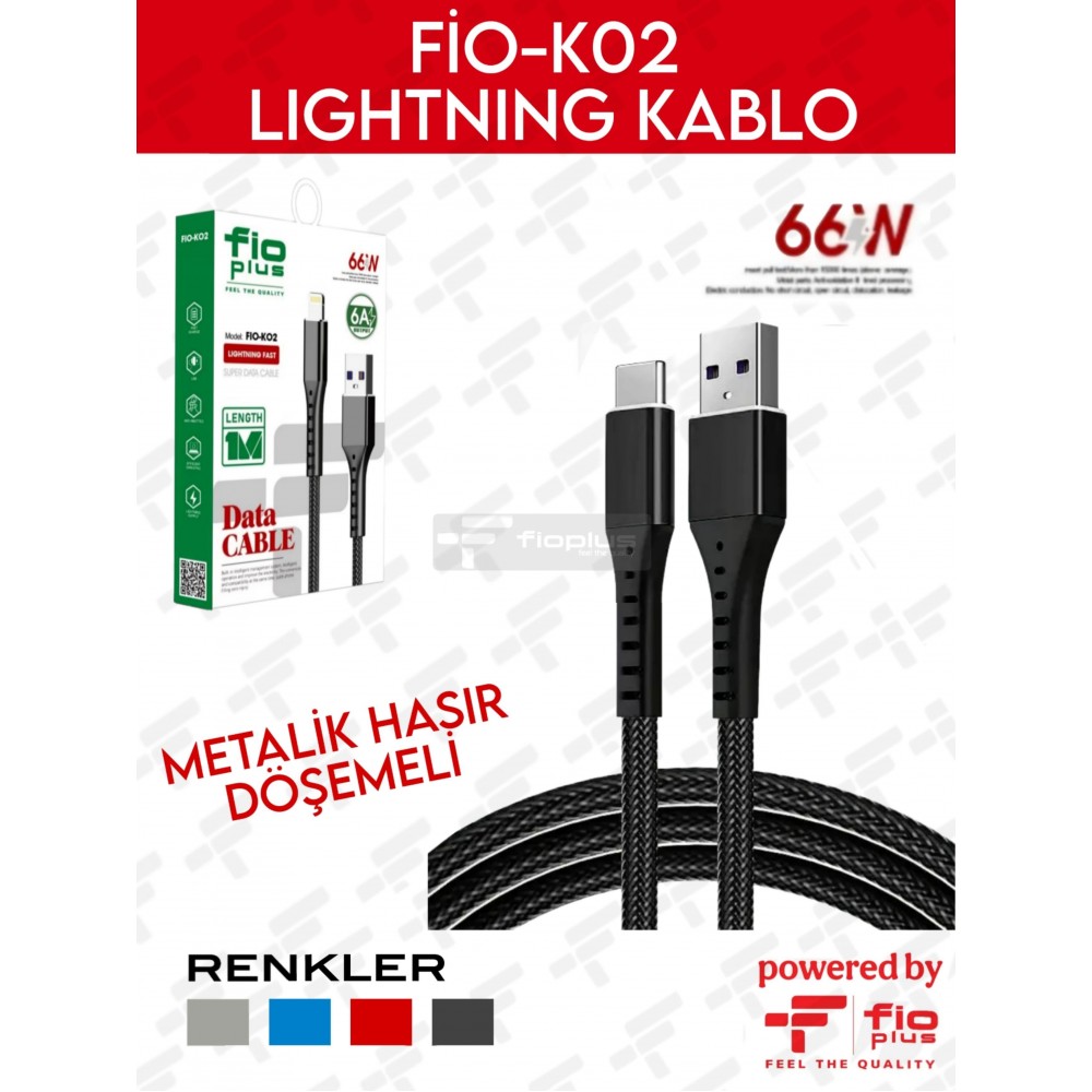 FIOPLUS FIO-K02 USB TO LIGHTNING 66W METALİK HASIR DÖŞEME FIOPLUS FIO-K02 USB TO LIGHTNING 66W METALİK HASIR DÖŞEME