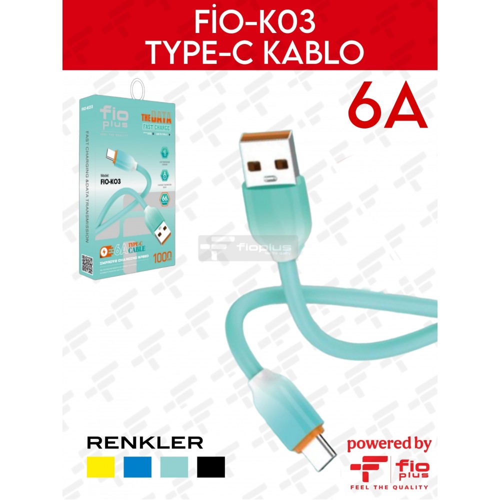 FIOPLUS FIO-K03 66W 6A KABLO USB TO TYPE-C FIOPLUS FIO-K03 66W 6A KABLO USB TO TYPE-C