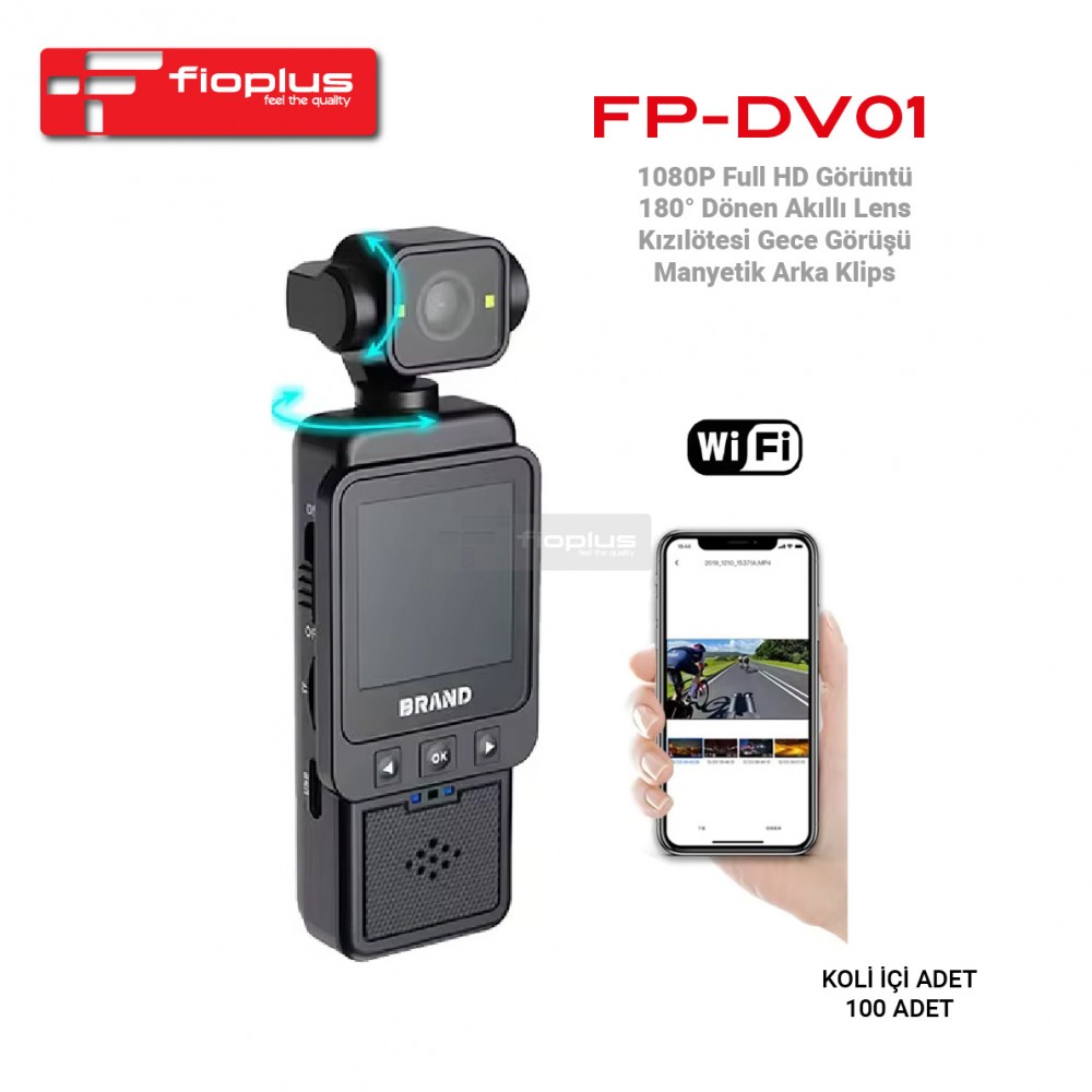 Fioplus FP-DV01 1080P Full HD WiFi Akıllı Vücut Kamerası - 180° Dönebilen Lens & Manyetik Arka Klips Fioplus FP-DV01 1080P Full HD WiFi Akıllı Vücut Kamerası - 180° Dönebilen Lens & Manyetik Arka Klips