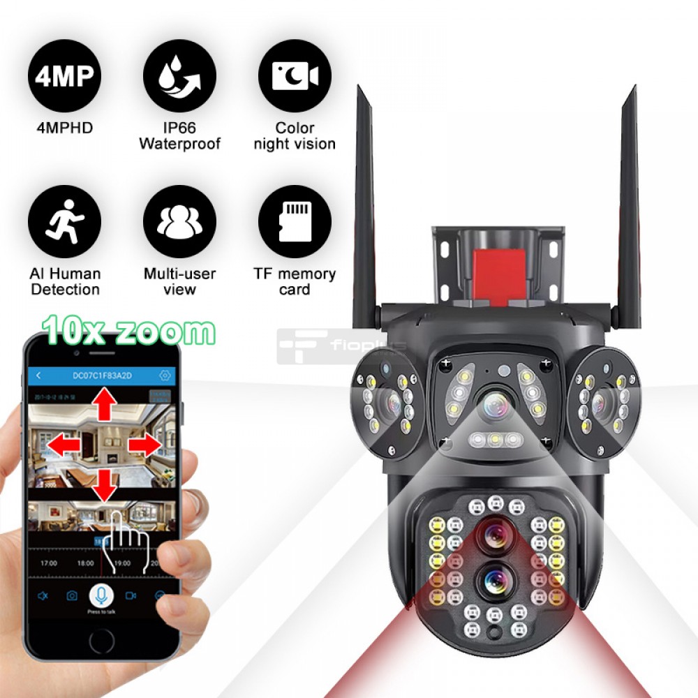 كاميرا مراقبة ذكية فيوبلس FIO P2026 بدقة 4MP Ultra HD - عدسة مزدوجة، زووم 10x ورؤية ليلية ملونة كاميرا مراقبة ذكية فيوبلس FIO P2026 بدقة 4MP Ultra HD - عدسة مزدوجة، زووم 10x ورؤية ليلية ملونة