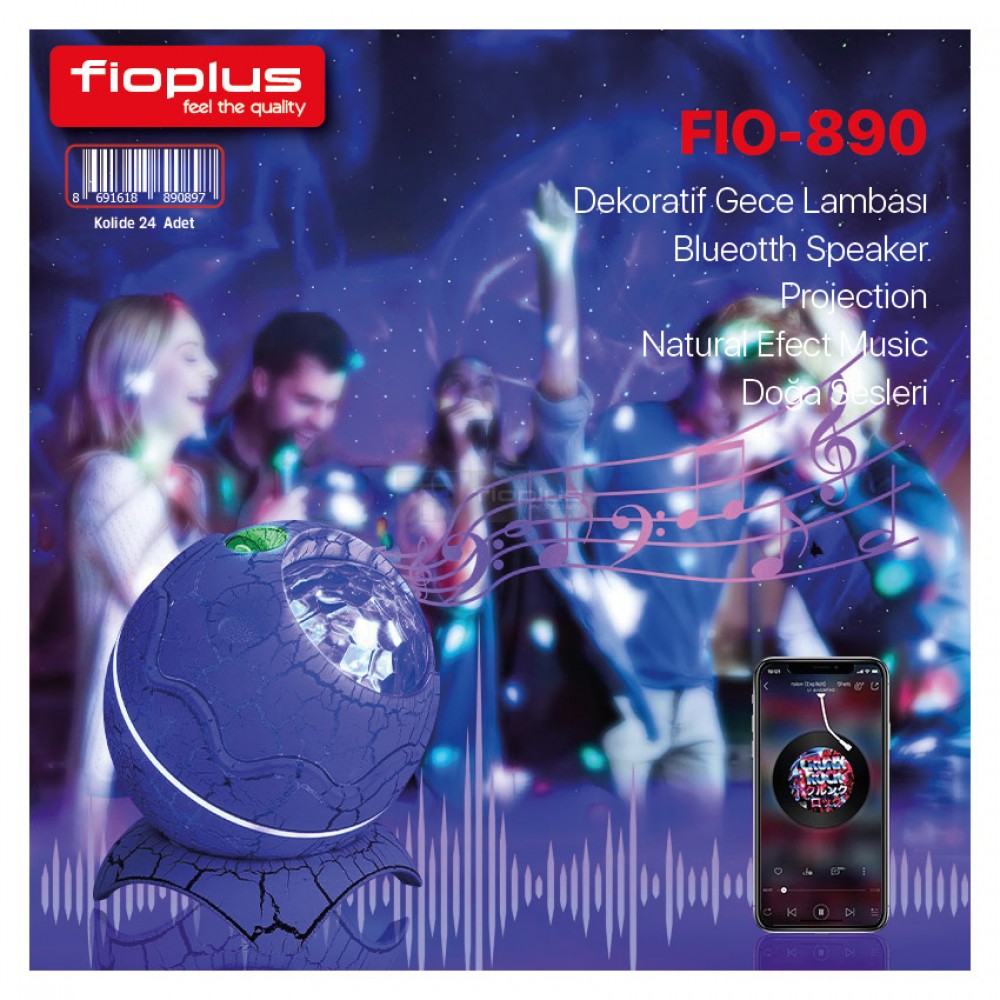 FIOPLUS FIO-890 Projeksiyonlu Bluetooth Gece Lambası FIOPLUS FIO-890 Dekoratif Gece Lambası RGB LED Bluetooth