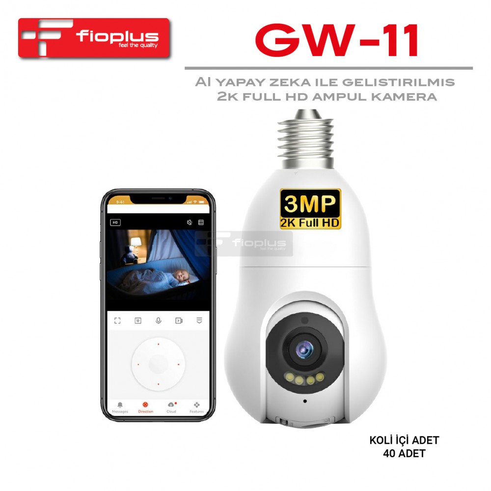 Fioplus GW-11 AI Yapay Zeka Destekli 3MP 2K Full HD Ampul Kamera - Wifi Gece Görüşlü Fioplus GW-11 AI Yapay Zeka Destekli 3MP 2K Full HD Ampul Kamera - Wifi Gece Görüşlü