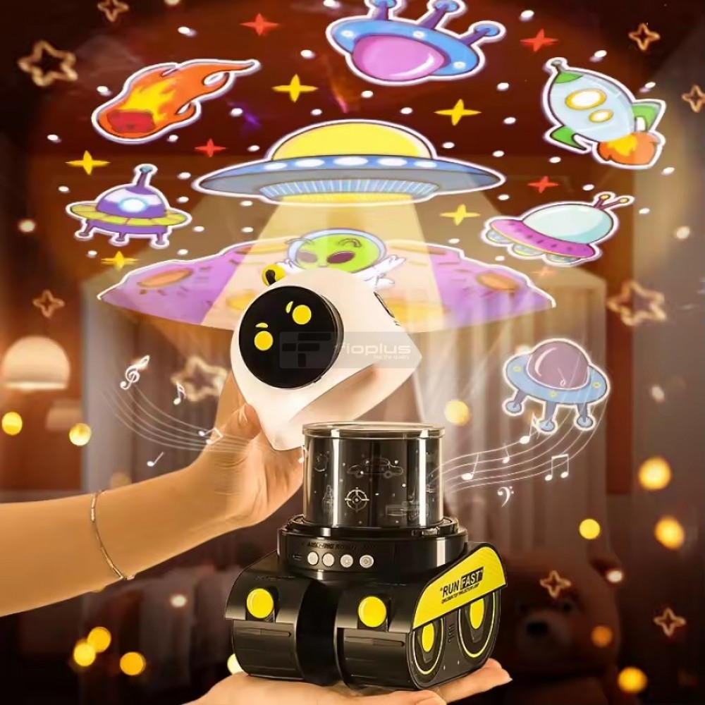 FiOPLUS LED Robot Hoparlör Projektör – Okyanus ve Denizanası Temalı Gece Lambası, Çocuklar için Hediye