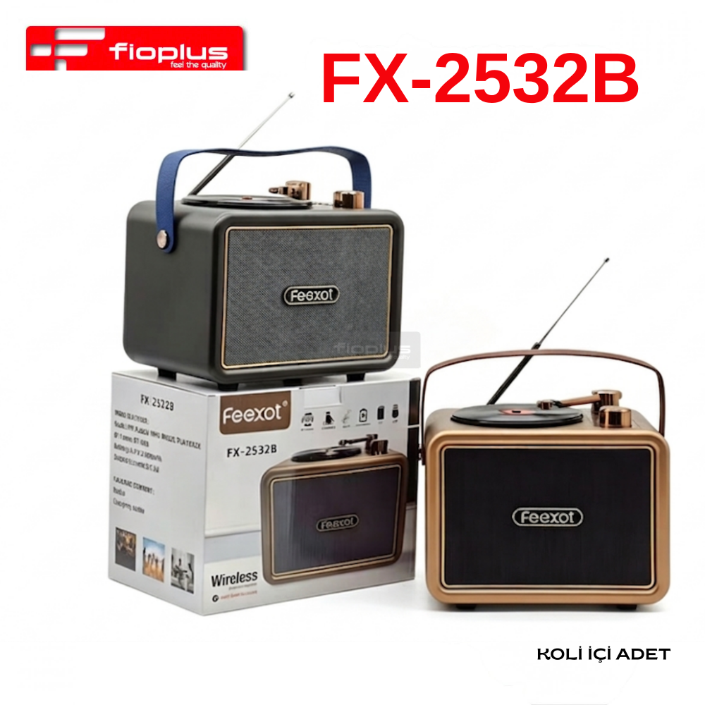 FİOPLUS FX-2532B Retro Pikap Tasarımlı Deri Kulplu Bluetooth FM Radyo Hoparlör