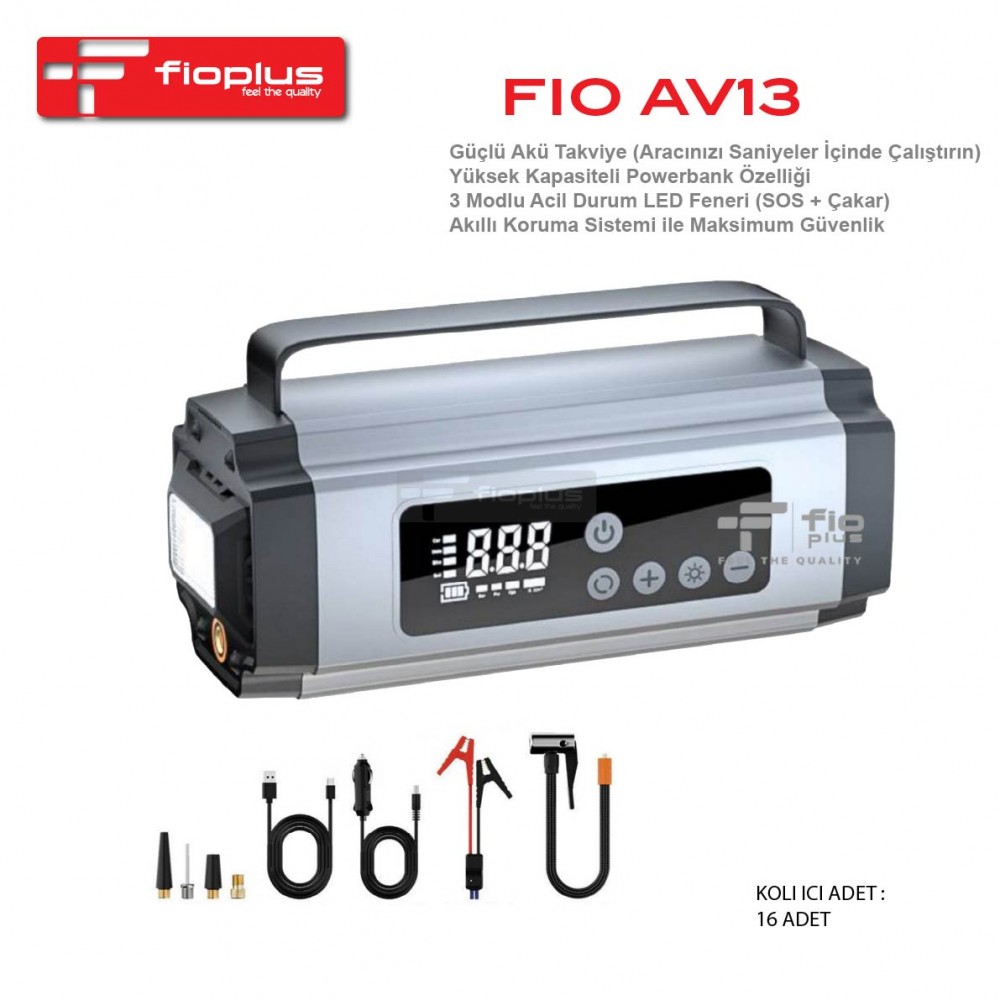 Fioplus FIO AV13 Güçlü Araç Akü Takviye Cihazı ve Yüksek Kapasiteli Powerbank