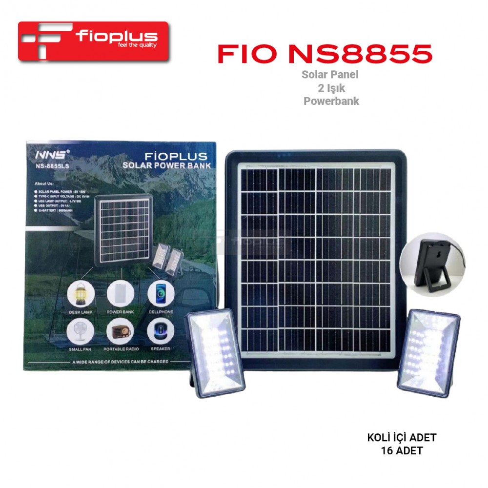Fioplus NS-8855 Solar Güneş Paneli Seti - 2 Adet Harici LED Işıklı ve Powerbank Özellikli Taşınabilir Enerji İstasyonu Fioplus NS-8855 Solar Güneş Paneli Seti - 2 Adet Harici LED Işıklı ve Powerbank Özellikli Taşınabilir Enerji İstasyonu