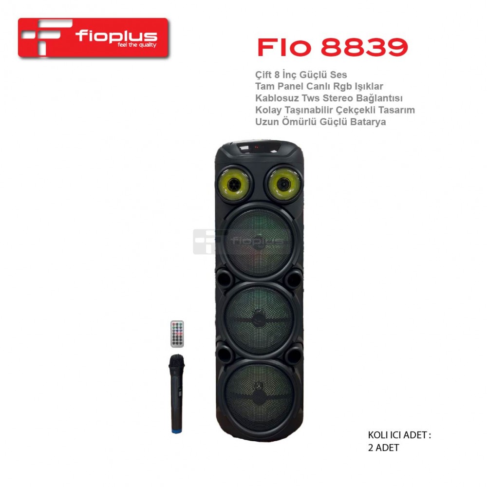 Fioplus FIO 8839 Çift 8 İnç Güçlü Ses Çekçekli Tam Panel Canlı RGB Işıklı Kablosuz Ses Sistemi Fioplus FIO 8839 Çift 8 İnç Güçlü Ses Çekçekli Tam Panel Canlı RGB Işıklı Kablosuz Ses Sistemi
