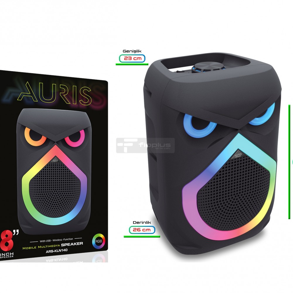 AURIS KLN140 Bluetooth Speaker RGB Işıklı 8 inç – Fioplus AURIS KLN140 RGB LED 8 inç Bluetooth Hoparlör Fioplus