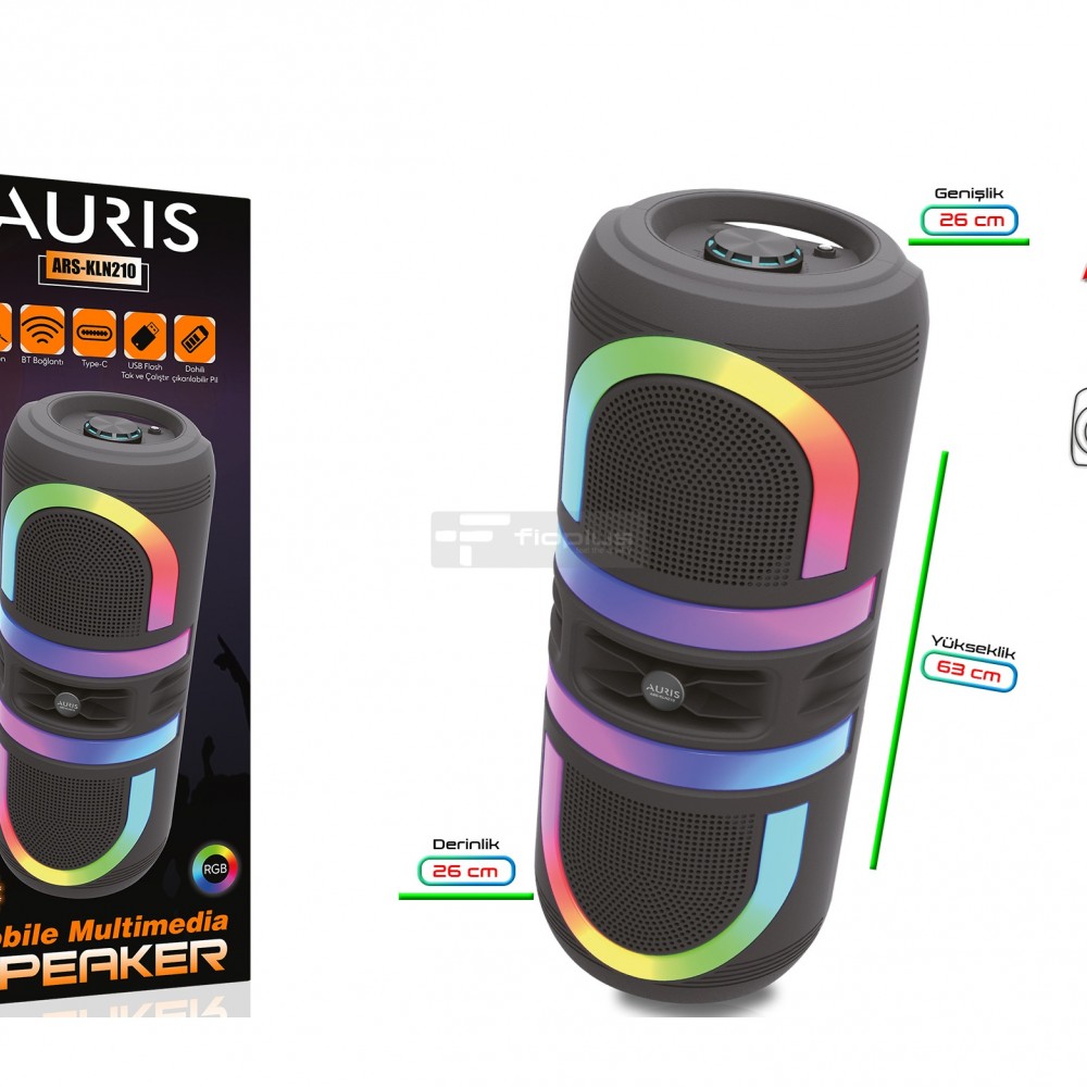 AURIS KLN210 TWS Bluetooth Hoparlör 2x8 inç RGB LED - Fioplus