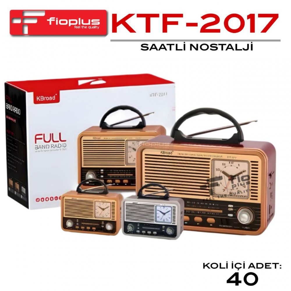 Fioplus KTF-2017 Saatli Nostalji Radyo - Full Band (FM/AM/SW) Destekli, Şarjlı ve Taşınabilir Retro Ses Sistemi Fioplus KTF-2017 Saatli Nostalji Radyo - Full Band (FM/AM/SW) Destekli, Şarjlı ve Taşınabilir Retro Ses Sistemi
