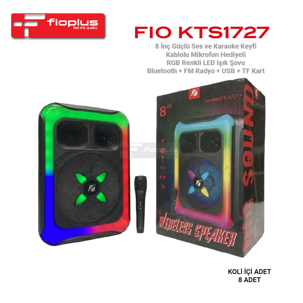 Fioplus FIO KTS1727 8 İnç Taşınabilir Karaoke Hoparlör - RGB LED Işıklı ve Kablolu Mikrofon Hediyeli Fioplus FIO KTS1727 8 İnç Taşınabilir Karaoke Hoparlör - RGB LED Işıklı ve Kablolu Mikrofon Hediyeli