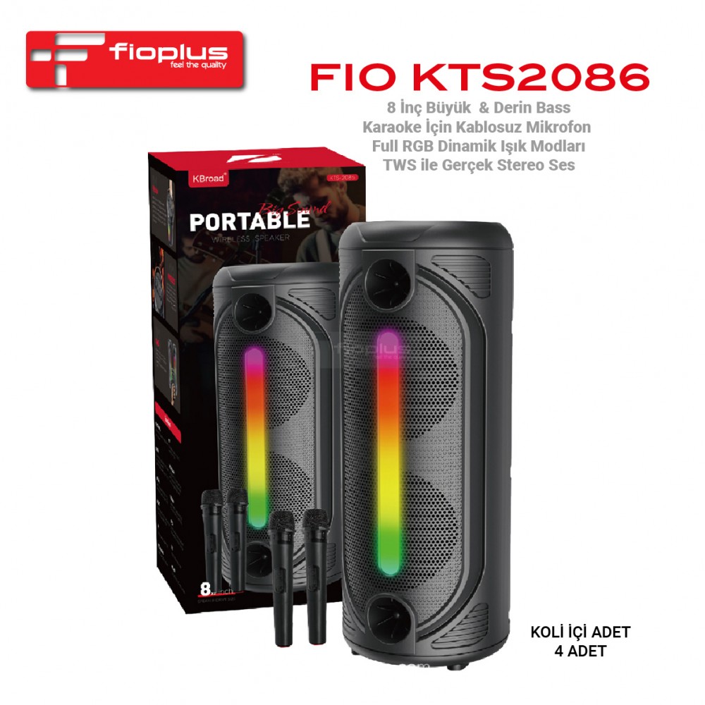 Fioplus FIO KTS2086 8 İnç Büyük & Derin Bass Taşınabilir Parti Hoparlörü - Kablosuz Mikrofonlu, Full RGB Dinamik Işıklı ve TWS Destekli Ses Sistemi Fioplus FIO KTS2086 8 İnç Büyük & Derin Bass Taşınabilir Parti Hoparlörü - Kablosuz Mikrofonlu, Full RGB Dinamik Işıklı ve TWS Destekli Ses Sistemi