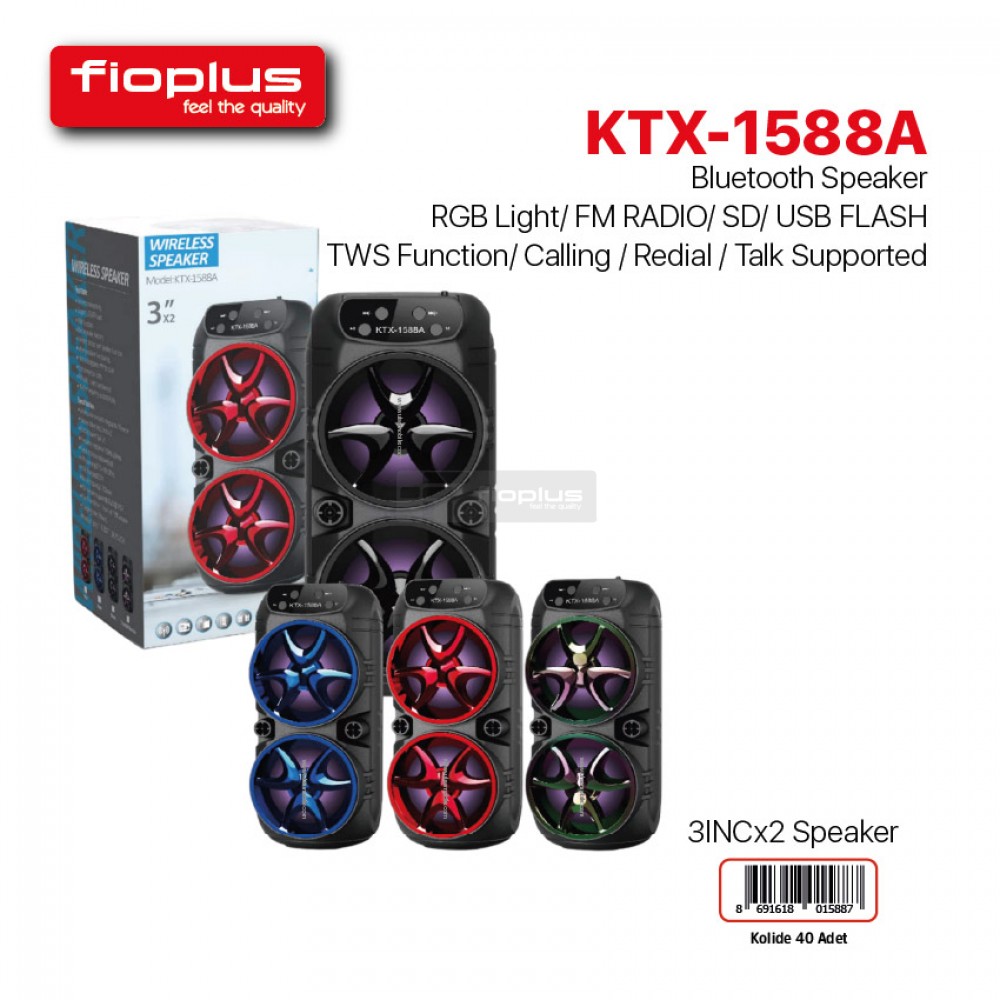 Fioplus KTX-1588A RGB LED TWS Bluetooth Speaker Fioplus KTX-1588A RGB LED TWS Bluetooth Speaker