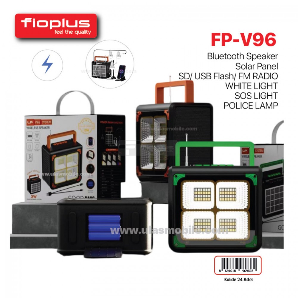 FIOPLUS FP‑V96 Güneş Panelli FM Radyo & LED Powerbank Speaker FIOPLUS FP‑V96 Güneş Panelli FM Radyo & LED Powerbank Speaker