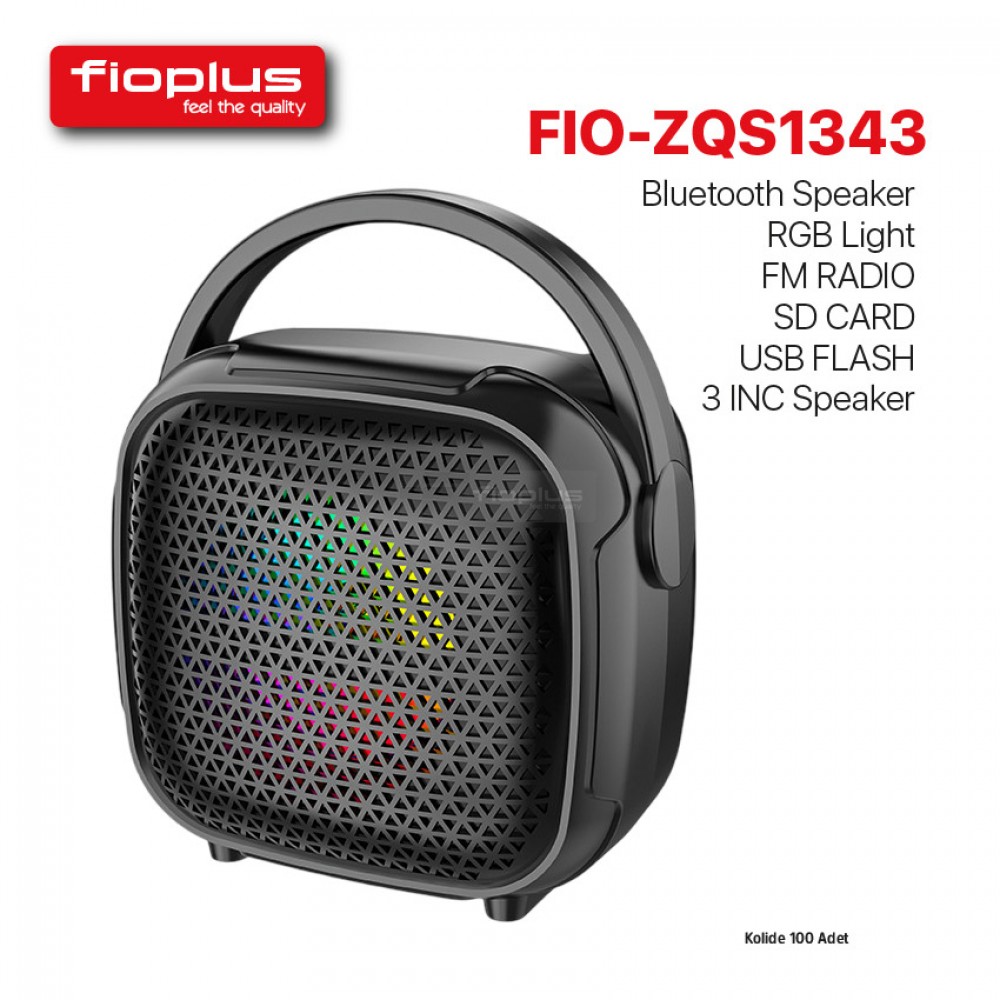 FIOPLUS ZQS1343 3 İnç Taşınabilir Bluetooth Hoparlör, RGB LED, FM Radyo, USB & SD FIOPLUS ZQS1343 3 İnç Taşınabilir Bluetooth Hoparlör, RGB LED, FM Radyo, USB & SD