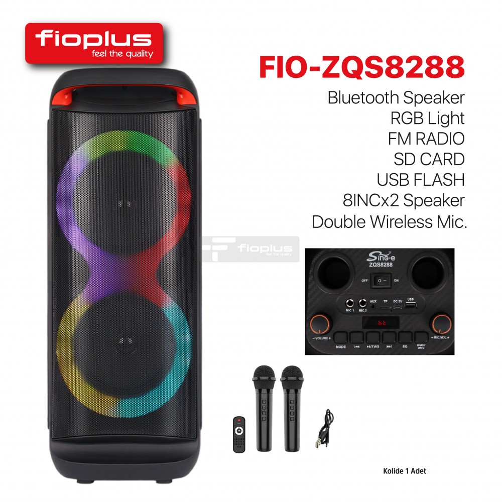 FIOPLUS ZQS8288 Çift 8'' RGB Bluetooth Hoparlör FIOPLUS ZQS8288 Çift 8'' RGB Bluetooth Hoparlör