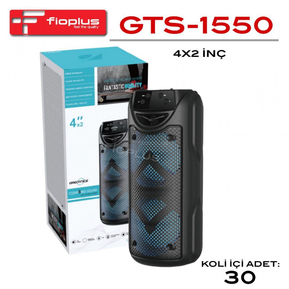 Fioplus GTS1550 4" x2 Çiftli Taşınabilir Bluetooth Speaker - Dinamik LED Işıklı ve Yüksek Ses Kaliteli Kablosuz Hoparlör Fioplus GTS1550 4" x2 Çiftli Taşınabilir Bluetooth Speaker - Dinamik LED Işıklı ve Yüksek Ses Kaliteli Kablosuz Hoparlör