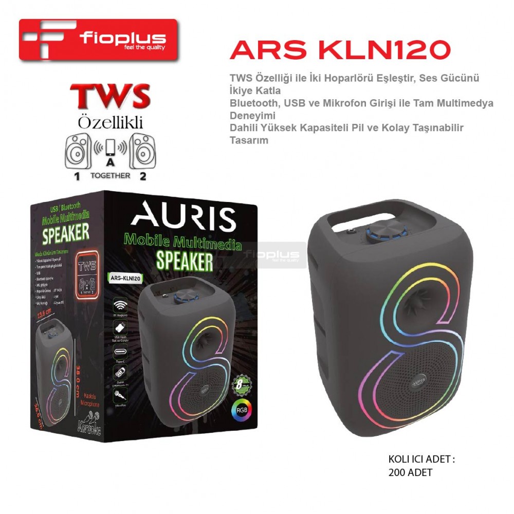 Fioplus FIO KLN120 8 İnç TWS Özellikli RGB Işıklı Taşınabilir Multimedya Karaoke Hoparlör Fioplus FIO KLN120 8 İnç TWS Özellikli RGB Işıklı Taşınabilir Multimedya Karaoke Hoparlör