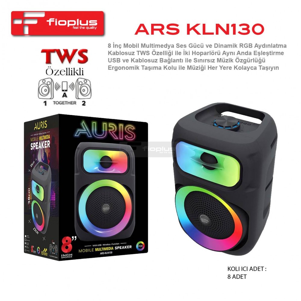 Fioplus FIO KLN130 8 İnç TWS Özellikli Dinamik RGB Aydınlatmalı Taşınabilir Multimedya Hoparlör Fioplus FIO KLN130 8 İnç TWS Özellikli Dinamik RGB Aydınlatmalı Taşınabilir Multimedya Hoparlör