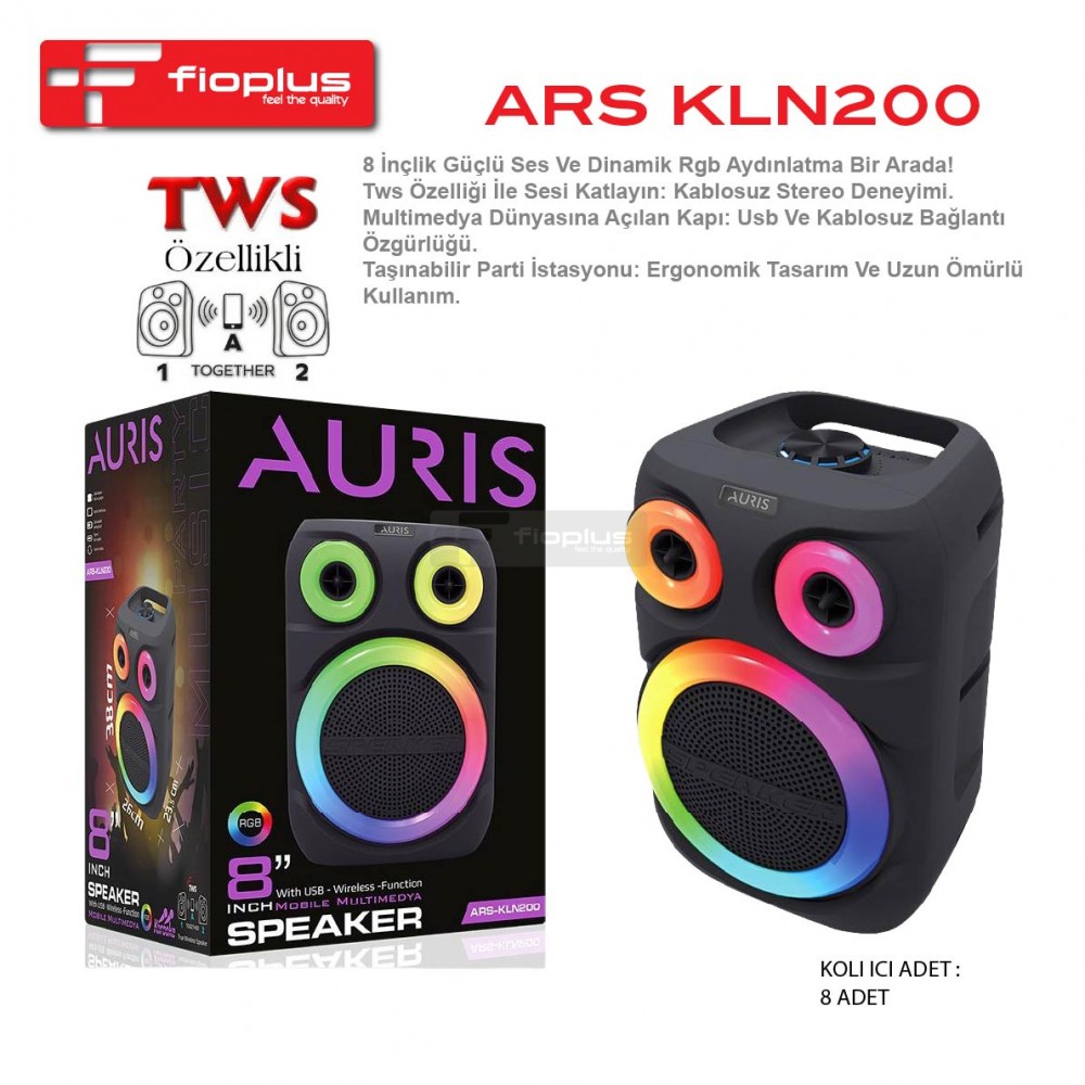 Fioplus FIO KLN200 8 İnç TWS Özellikli Dinamik RGB Aydınlatmalı Taşınabilir Multimedya Hoparlör Fioplus FIO KLN200 8 İnç TWS Özellikli Dinamik RGB Aydınlatmalı Taşınabilir Multimedya Hoparlör