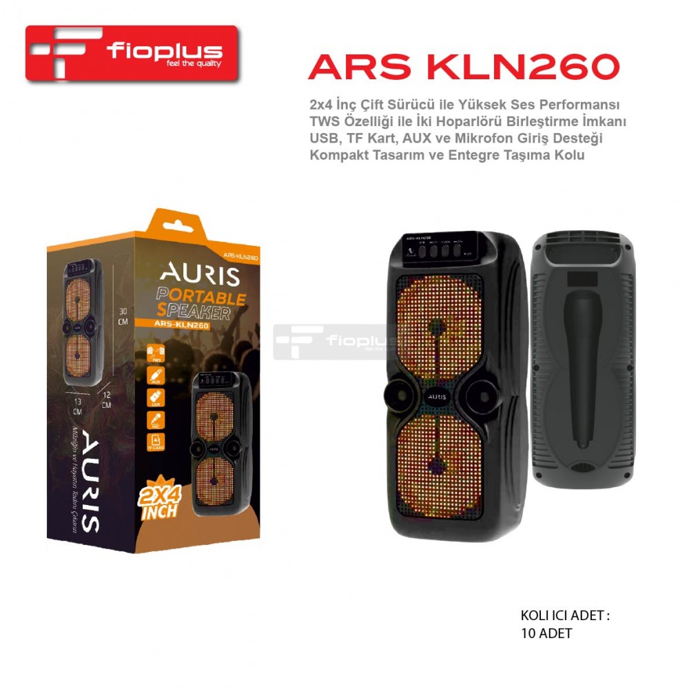Fioplus ARS KLN260 2x4 İnç Çift Sürücülü TWS Özellikli Taşınabilir Bluetooth Hoparlör Fioplus ARS KLN260 2x4 İnç Çift Sürücülü TWS Özellikli Taşınabilir Bluetooth Hoparlör