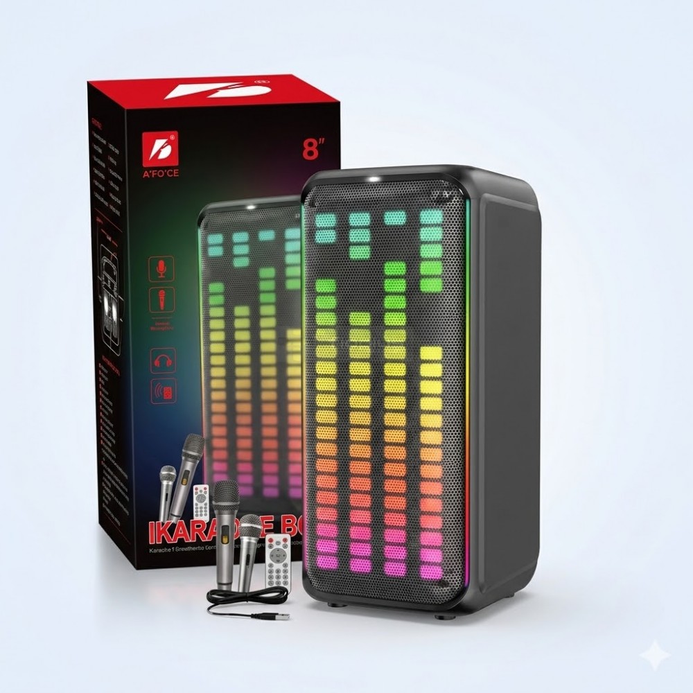 Fioplus FIO KTS1911 Çift 8 İnç RGB Işıklı 2 Mikrofonlu Parti Hoparlörü