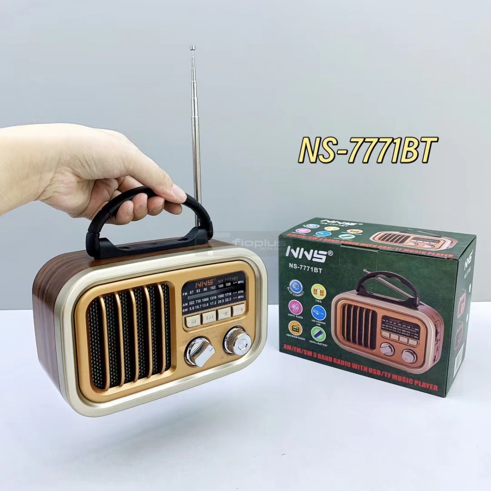 Fioplus FIO NS7771BT AM FM SW 3 Bant Radyolu Entegre El Fenerli Retro Taşınabilir Hoparlör